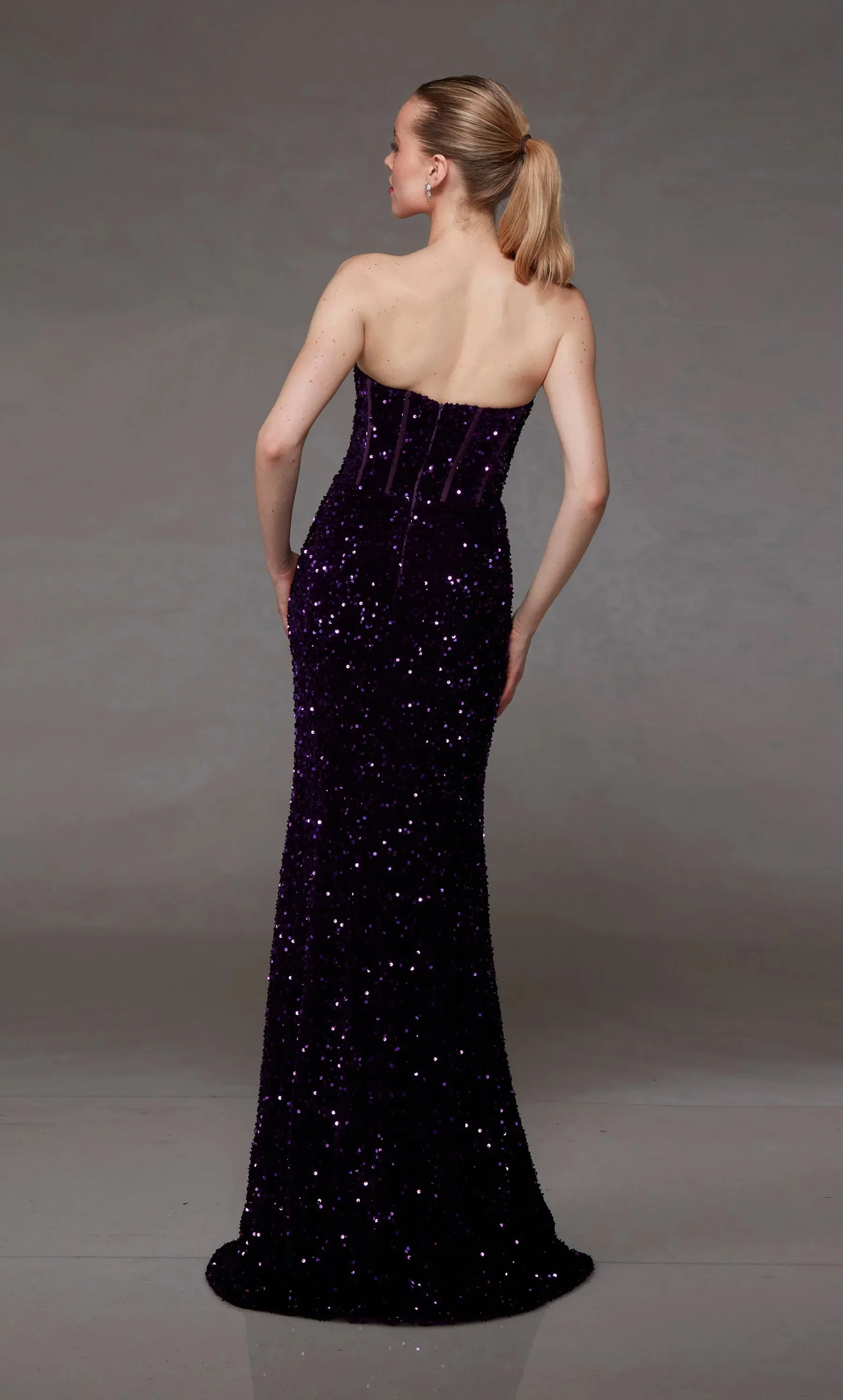 ALYCE Paris 1825 Purple Sequin Corset Dress with Slit