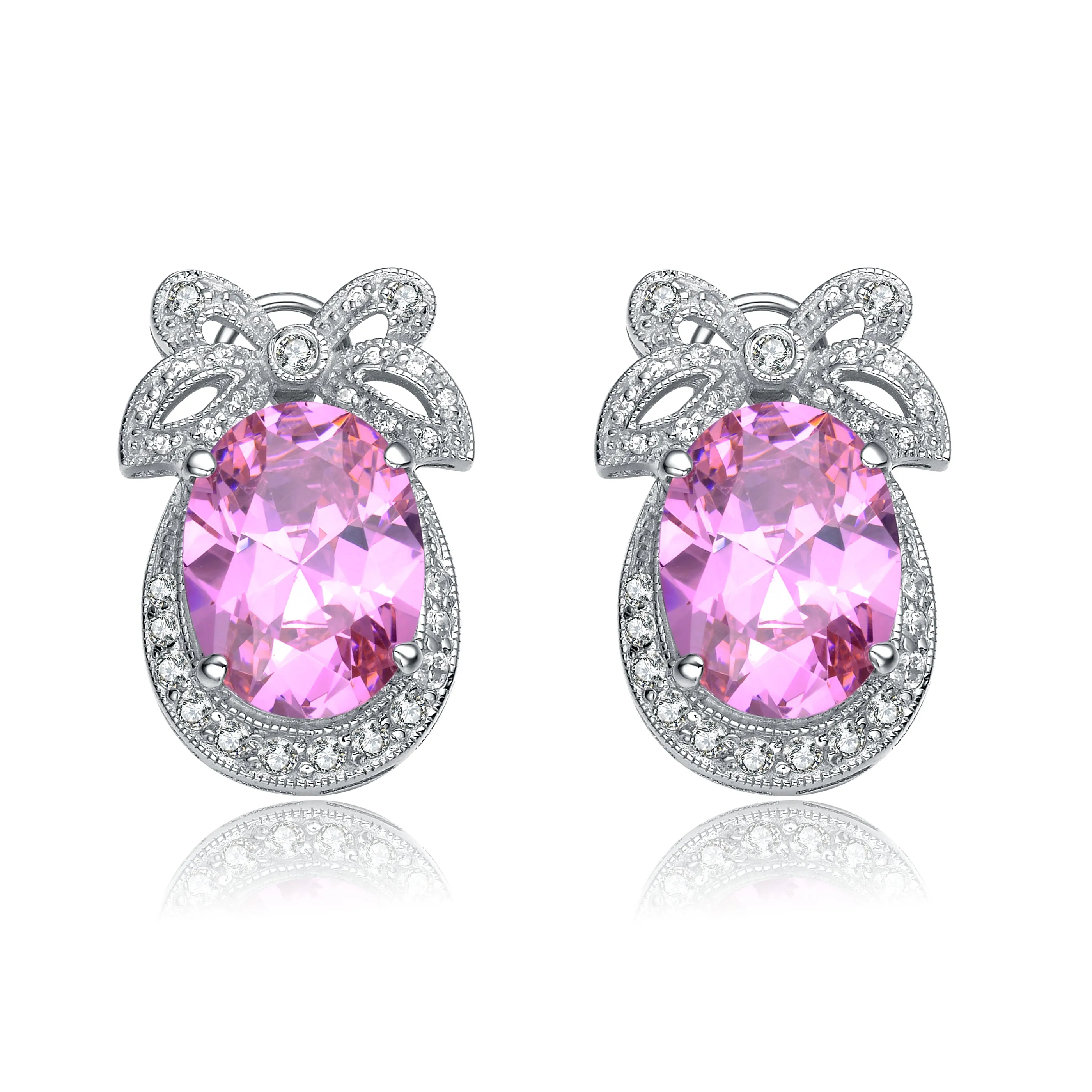 Antoinette Pink Bow Rose Earrings