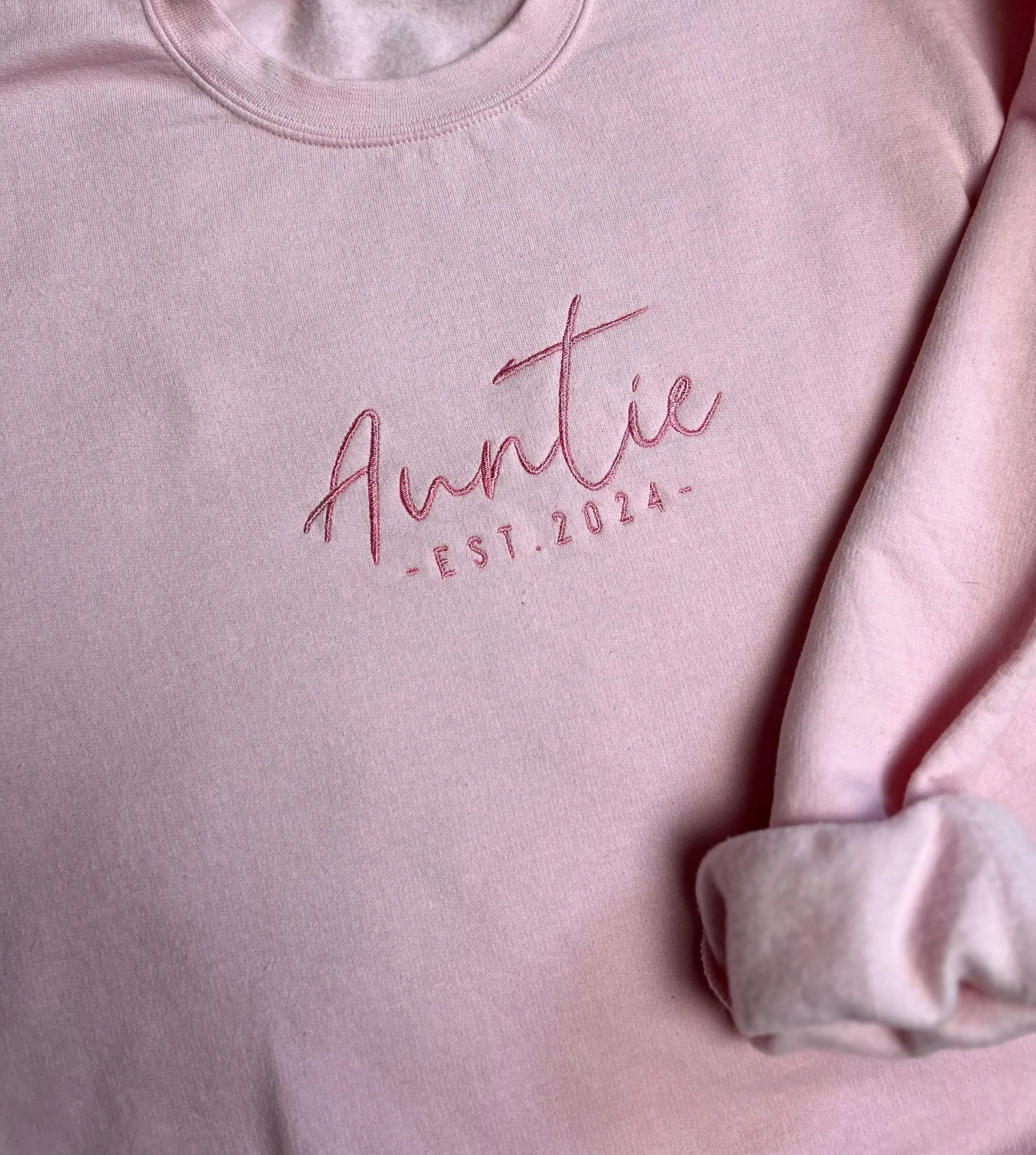 Auntie EST. 2024 | Pink Embroidered Unisex Crewneck