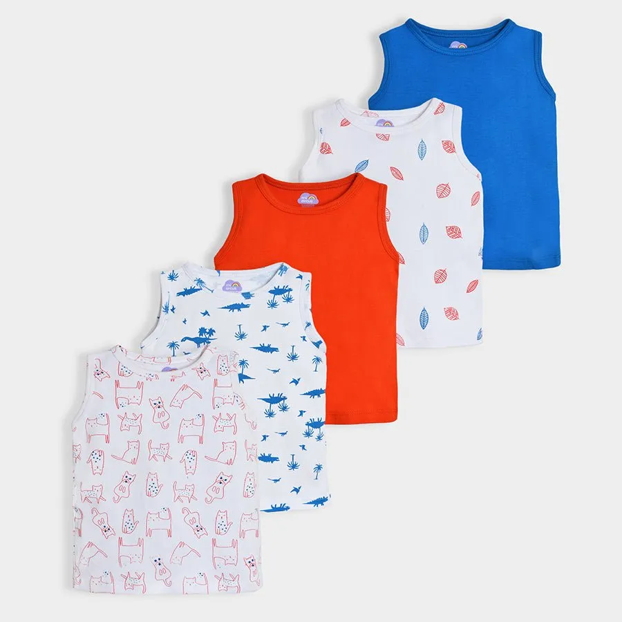 Buddy Dino Solid & Printed Vest Pack of 5