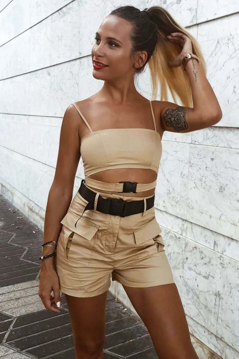 Camel Buckle Utility Crop Top and Shorts Co-ord - Juri