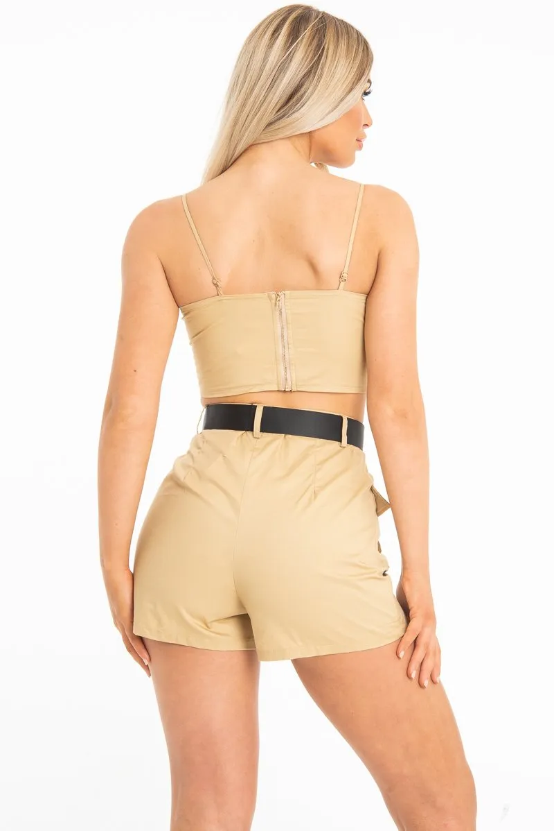 Camel Buckle Utility Crop Top and Shorts Co-ord - Juri