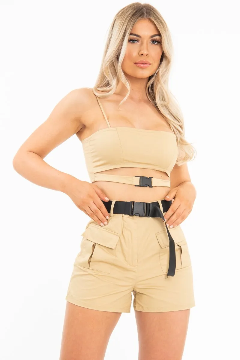 Camel Buckle Utility Crop Top and Shorts Co-ord - Juri