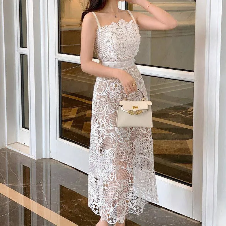 Davina Lace Embroidery Midi Dress