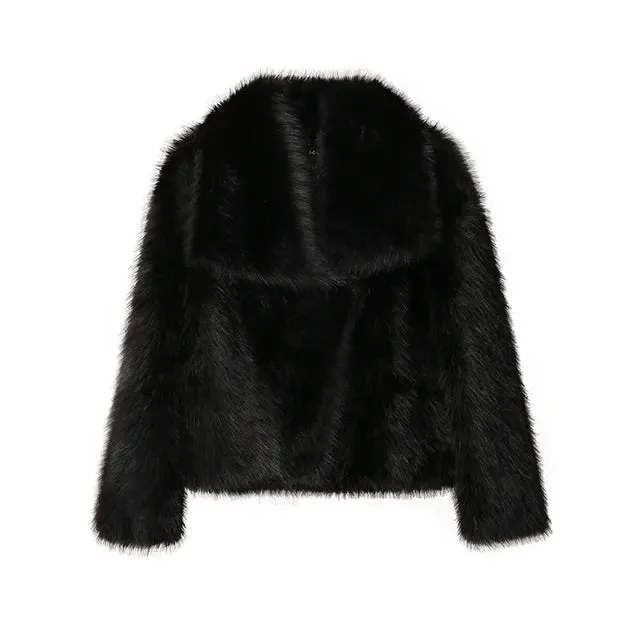 Faux Fur Jacket Coat Women Design Big Collar Fur Coats Cool Overcoat