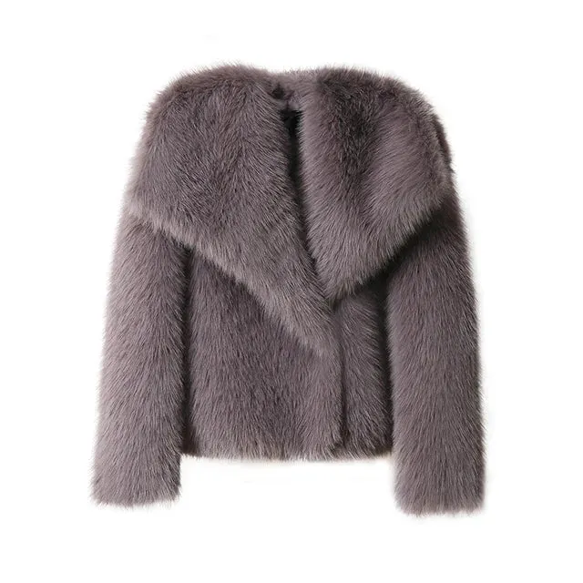 Faux Fur Jacket Coat Women Design Big Collar Fur Coats Cool Overcoat