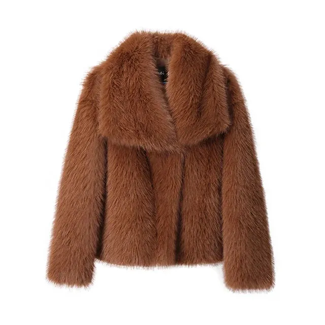 Faux Fur Jacket Coat Women Design Big Collar Fur Coats Cool Overcoat