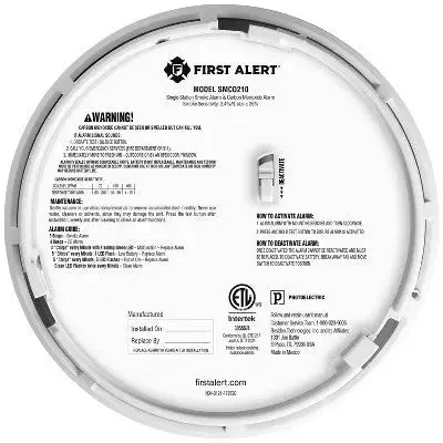 First Alert Alarm Combo DC Slim SMCO210 Clam Tray