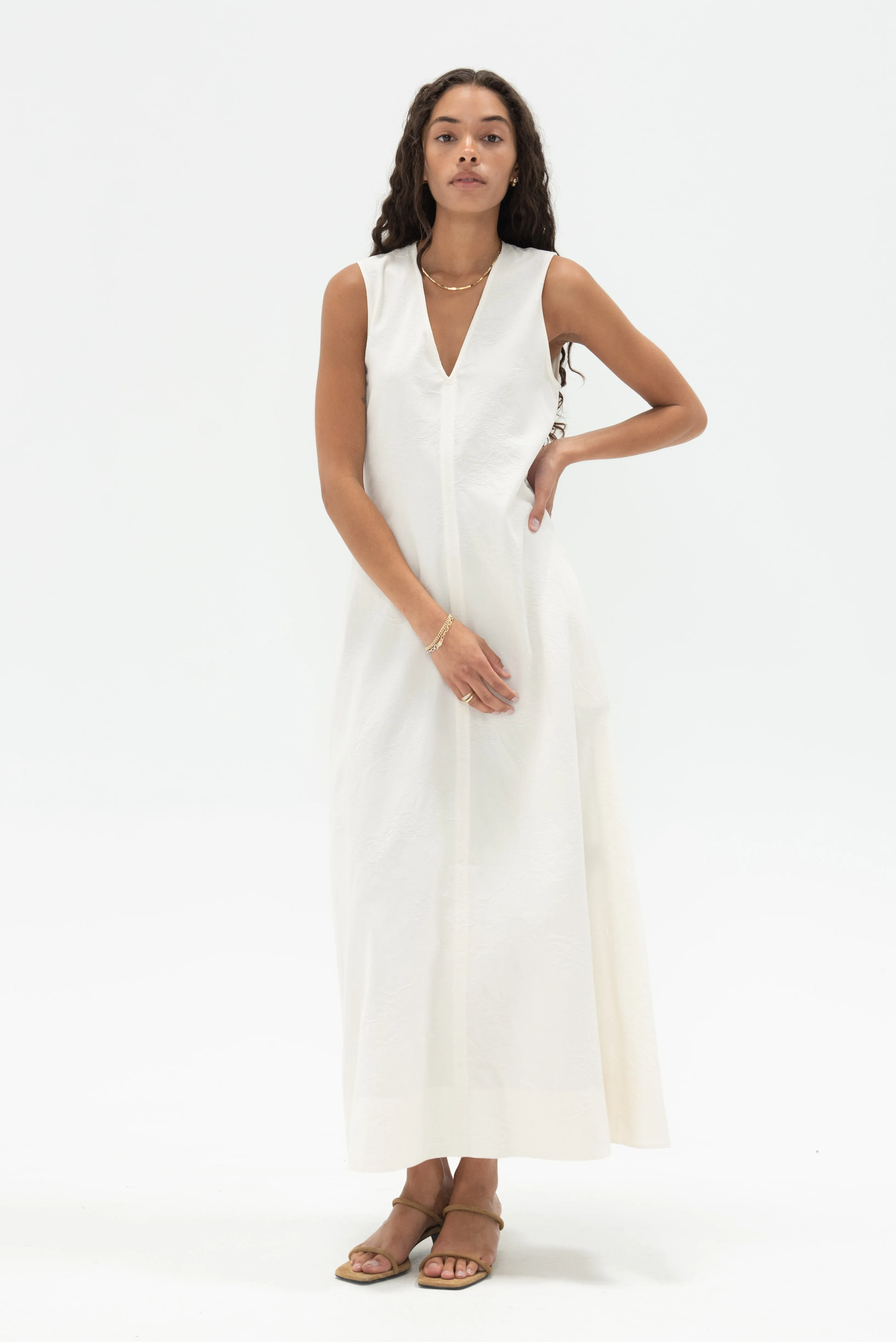 Fluid V-Neck Dress, Off White