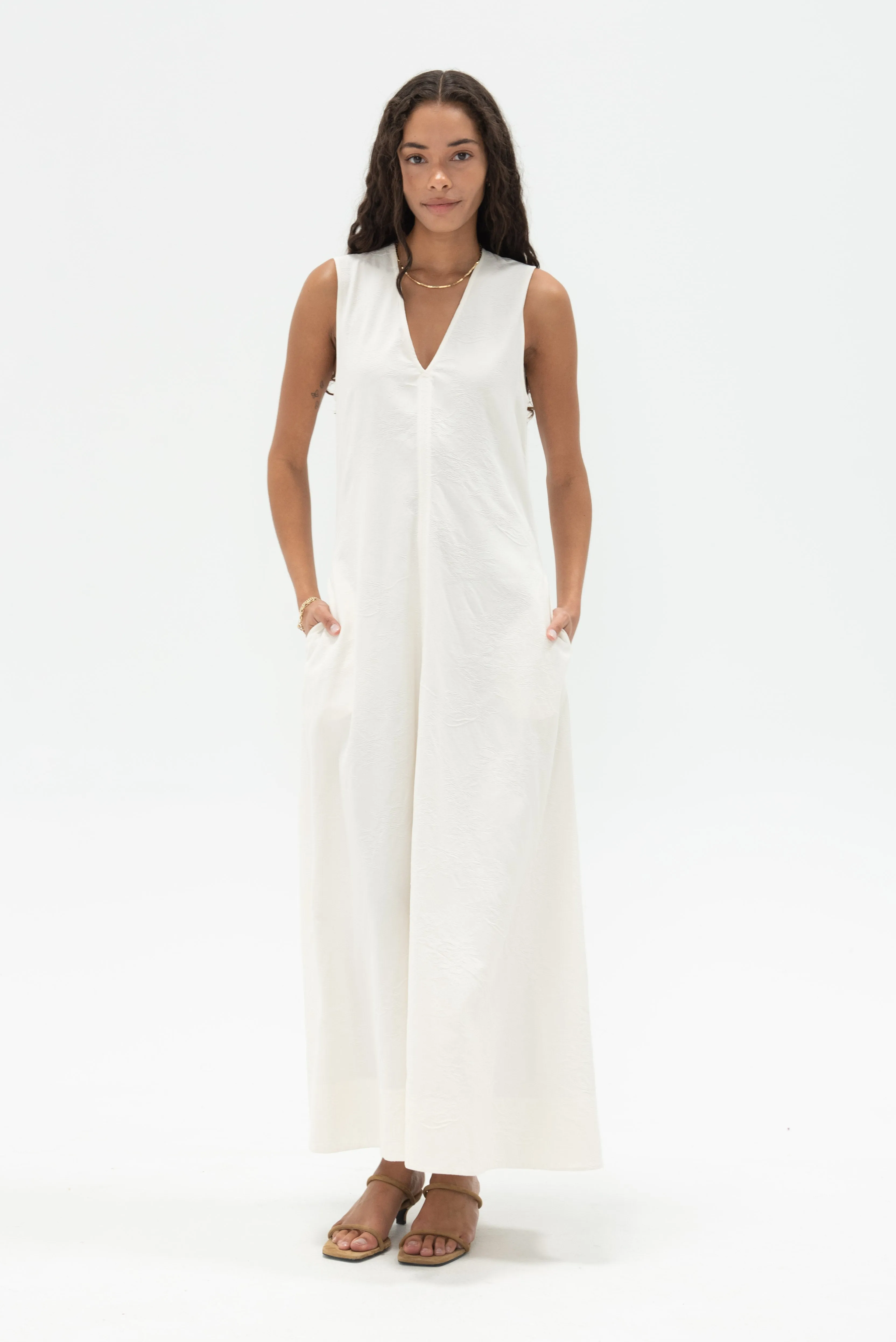 Fluid V-Neck Dress, Off White