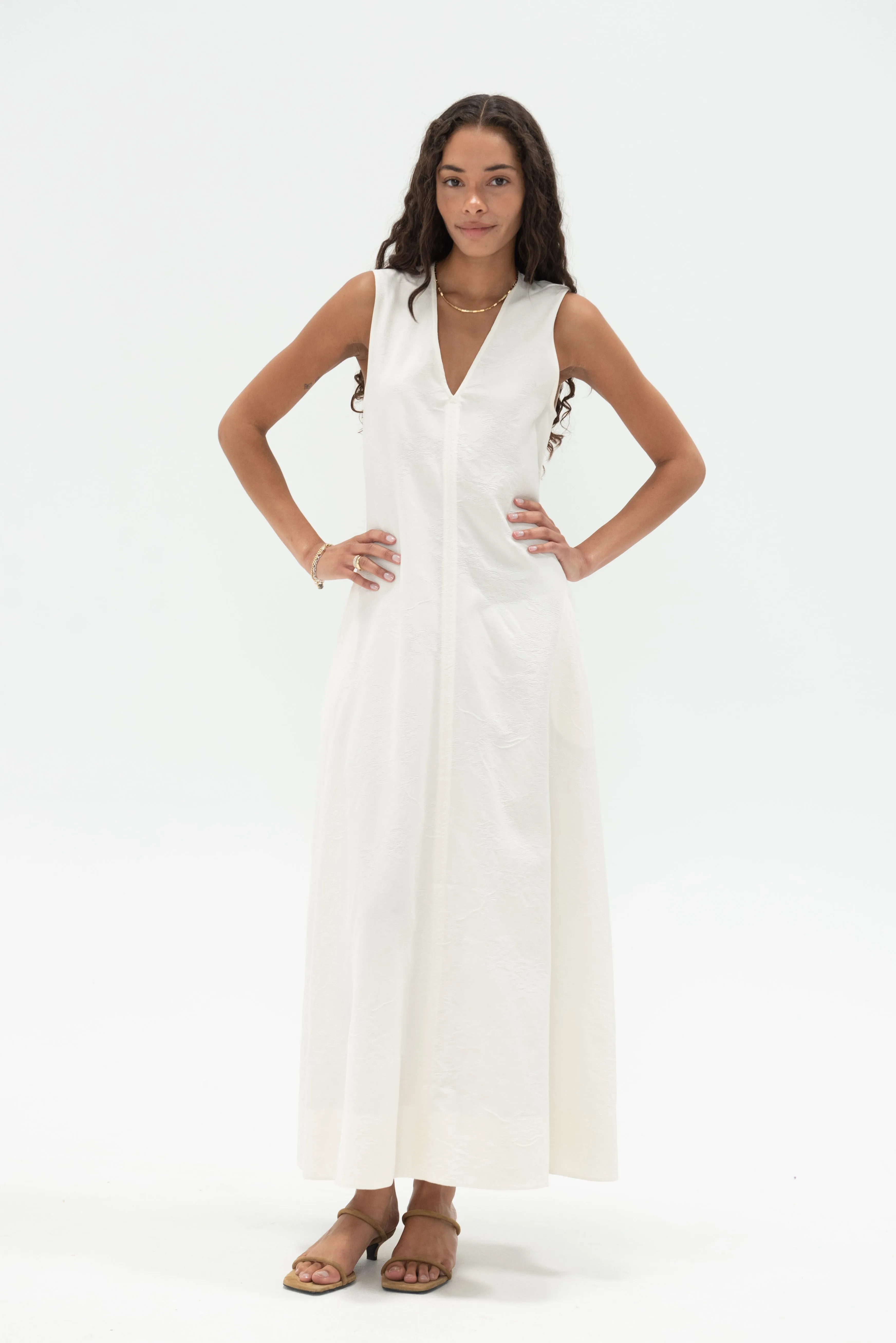 Fluid V-Neck Dress, Off White