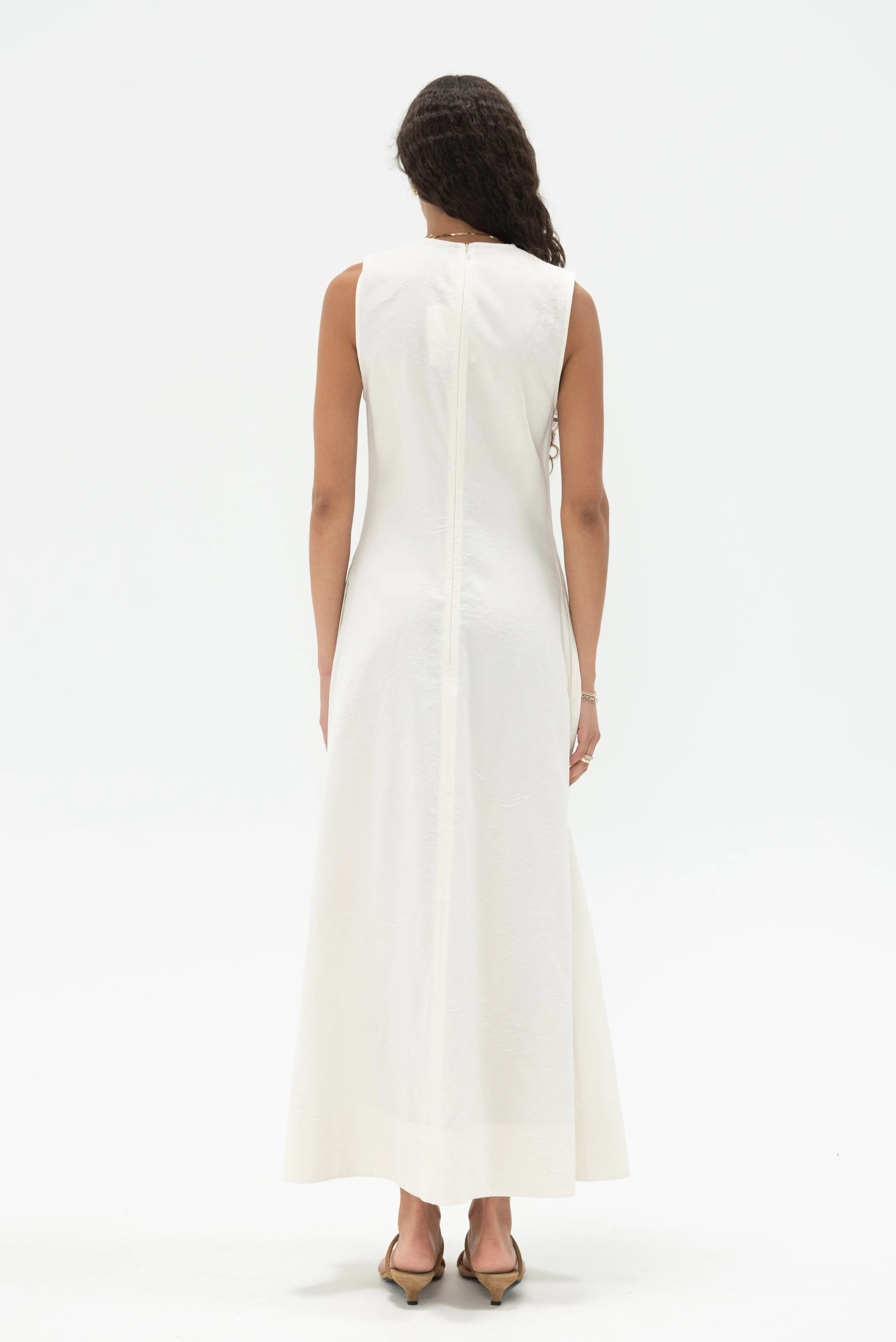 Fluid V-Neck Dress, Off White