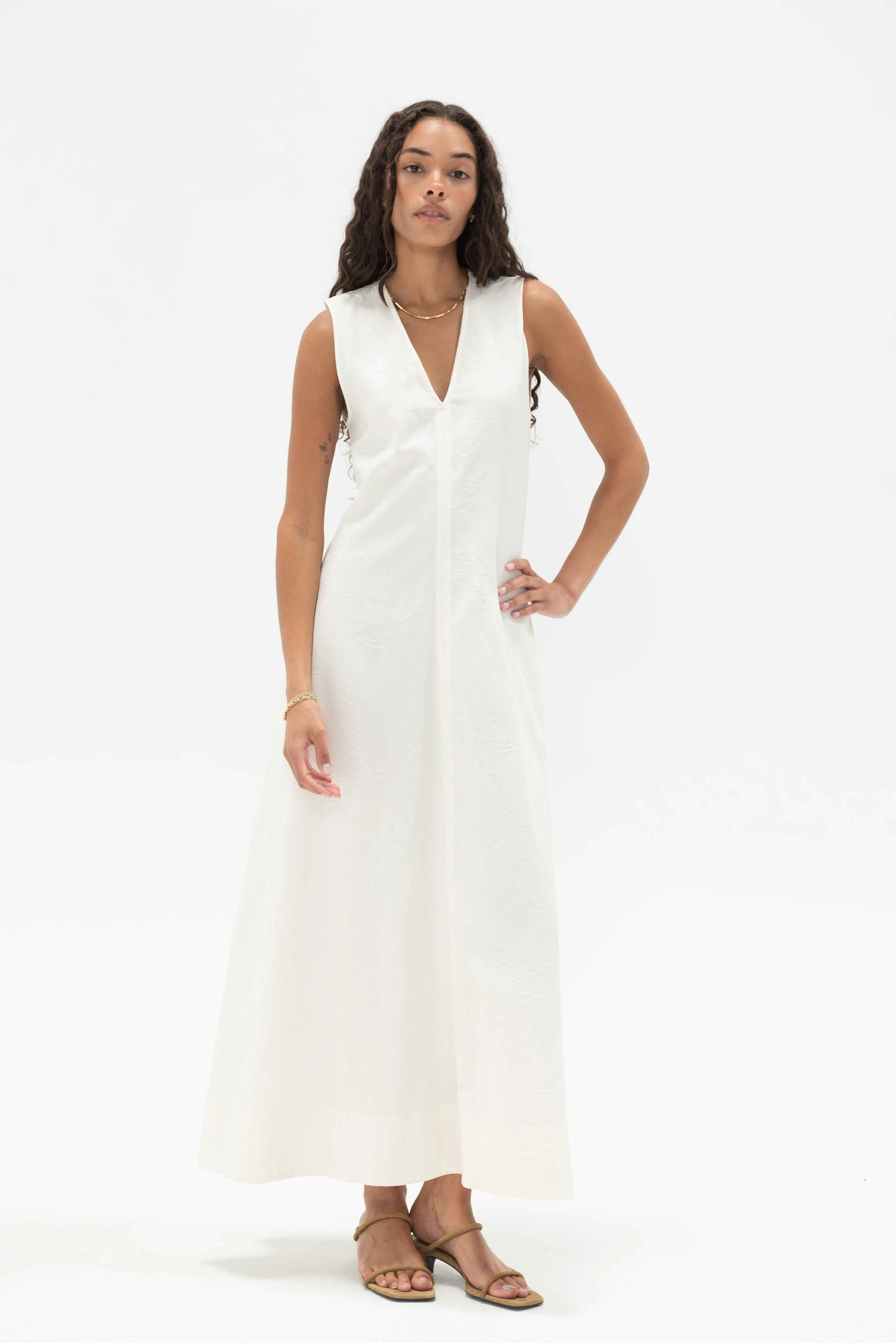 Fluid V-Neck Dress, Off White