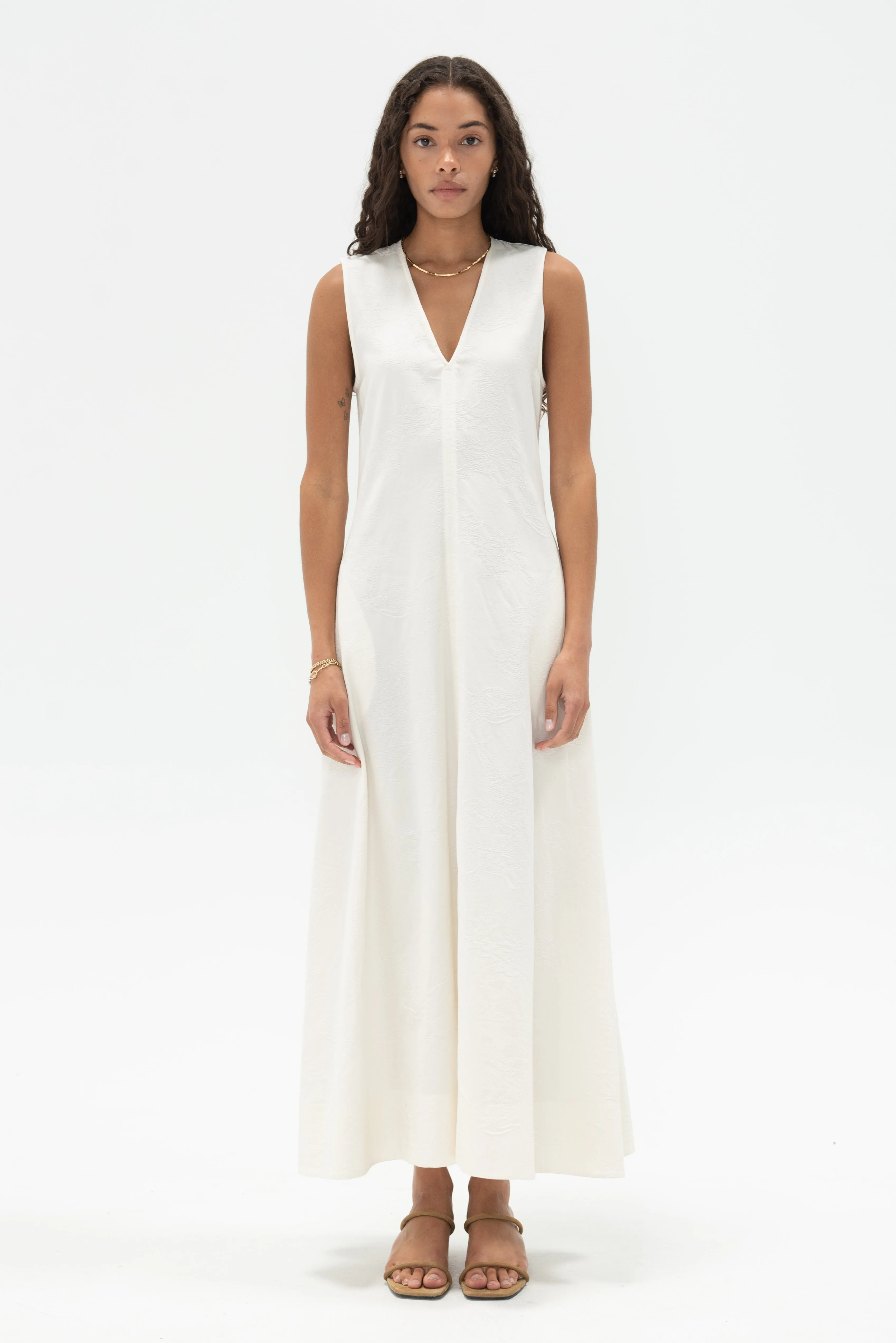 Fluid V-Neck Dress, Off White