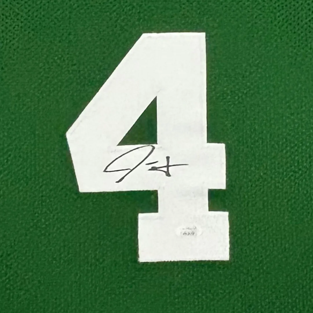 Jrue Holiday Signed Boston Green Custom Suede Matte Framed Basketball Jersey (JSA)