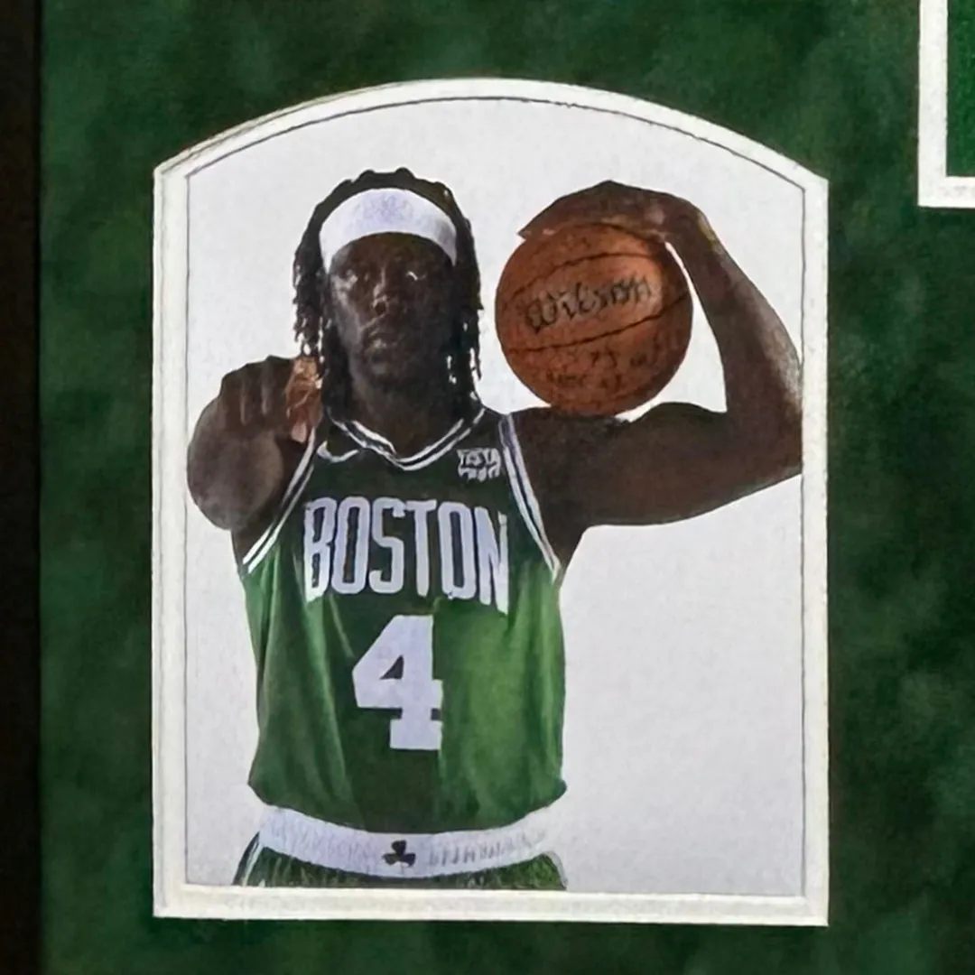 Jrue Holiday Signed Boston Green Custom Suede Matte Framed Basketball Jersey (JSA)