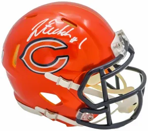 Justin Fields Autographed Chicago Bears Flash Orange Speed Mini Helmet Beckett BAS Witness Stock #220592