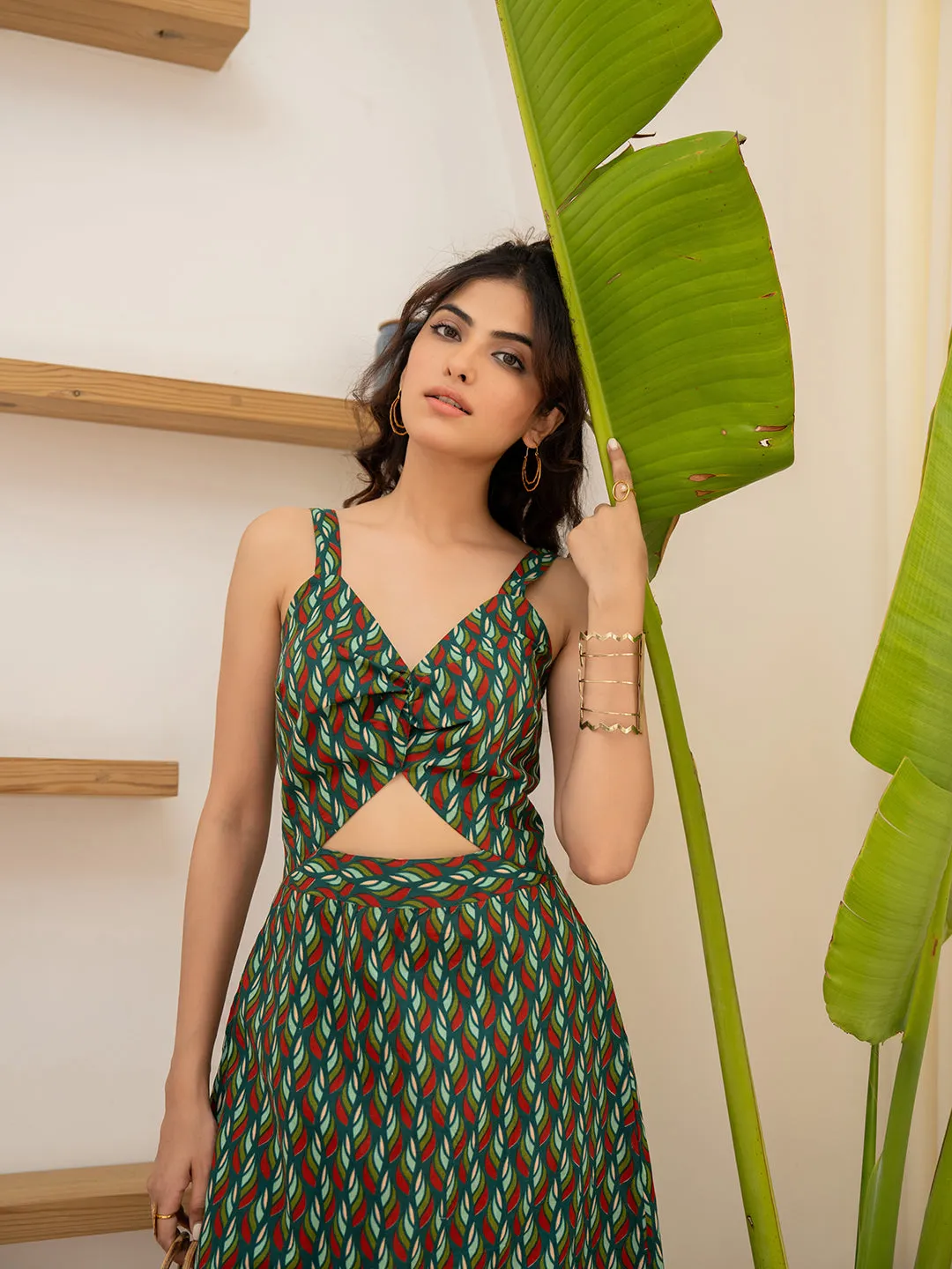 Leafy Green Bustier Dress