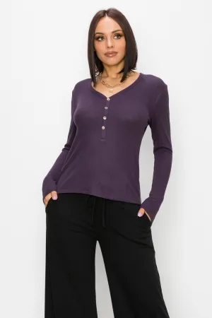 Long Sleeve Henley - Grape