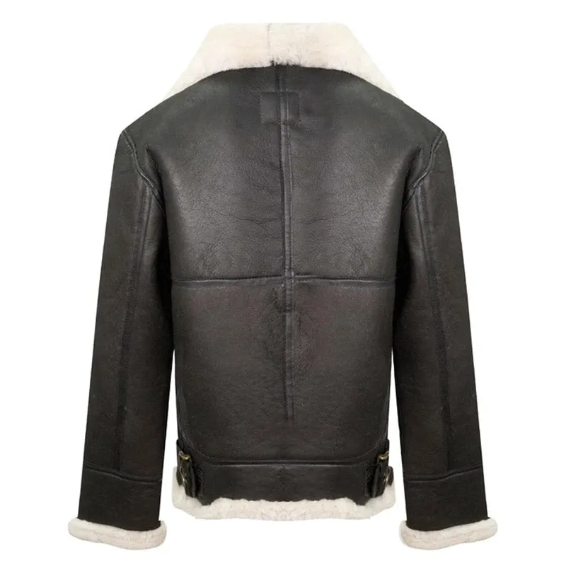 Mens Best Winter Brown B3 Aviator Flying Sheepskin Leather Jacket