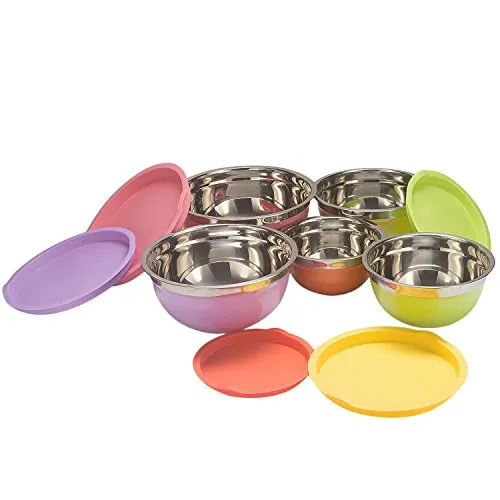 New Home Deal 21 Piece Mixing/ Salad Colored Stainless Steel Bowl Set with Matching Lids