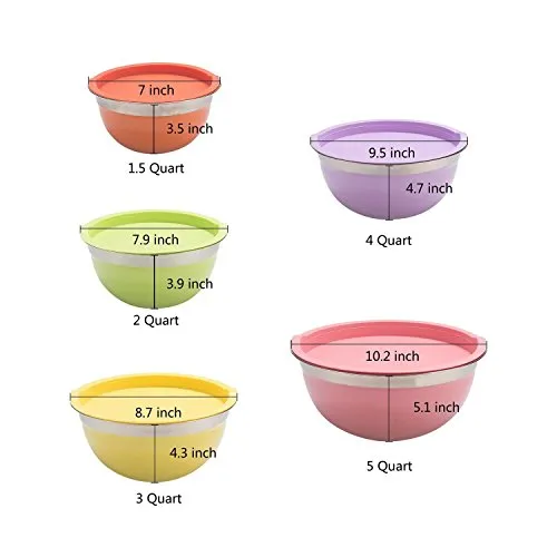 New Home Deal 21 Piece Mixing/ Salad Colored Stainless Steel Bowl Set with Matching Lids