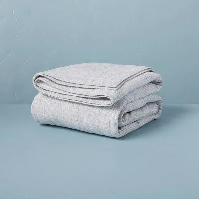 New - King Channel Stitch Heathered Quilt Faded Blue - Hearth & Hand with Magnolia: