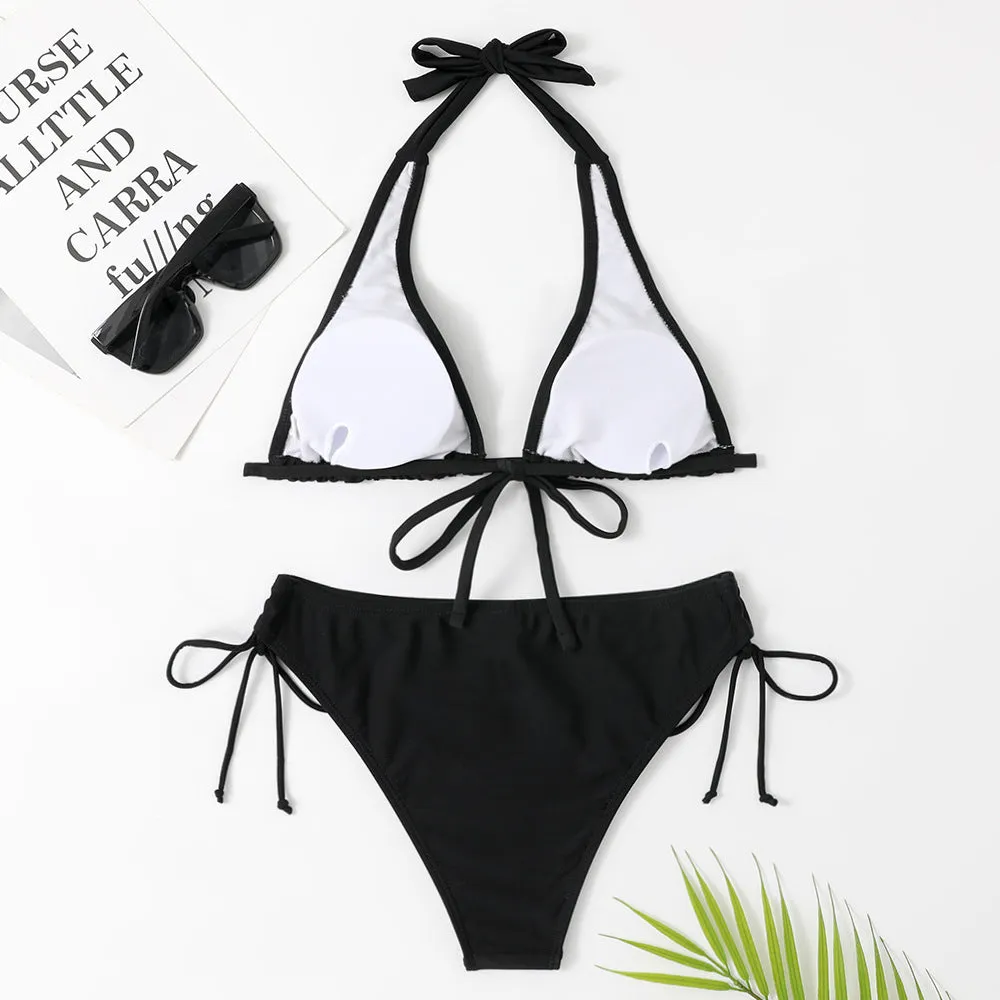 New Style Swimwear Strap Style Bikini Solid Color Swimwear