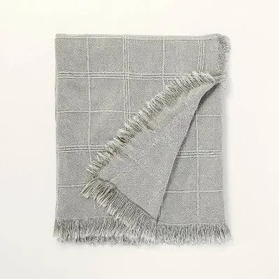 New - Textured Grid Lines Dobby Throw Blanket Light Gray - Hearth & Hand with Magnolia