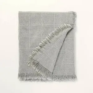 New - Textured Grid Lines Dobby Throw Blanket Light Gray - Hearth & Hand with Magnolia