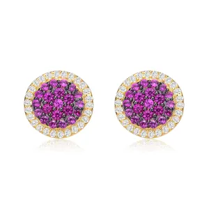 Radiant Ruby Cluster Stud Earrings with Gold Plating