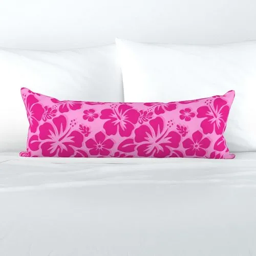 Raspberry Pinks Hawaiian Flowers Extra Long Lumbar Throw Pillow