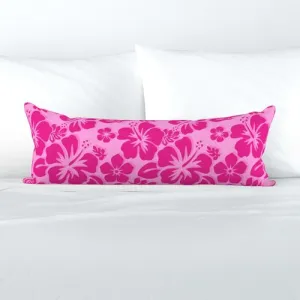 Raspberry Pinks Hawaiian Flowers Extra Long Lumbar Throw Pillow