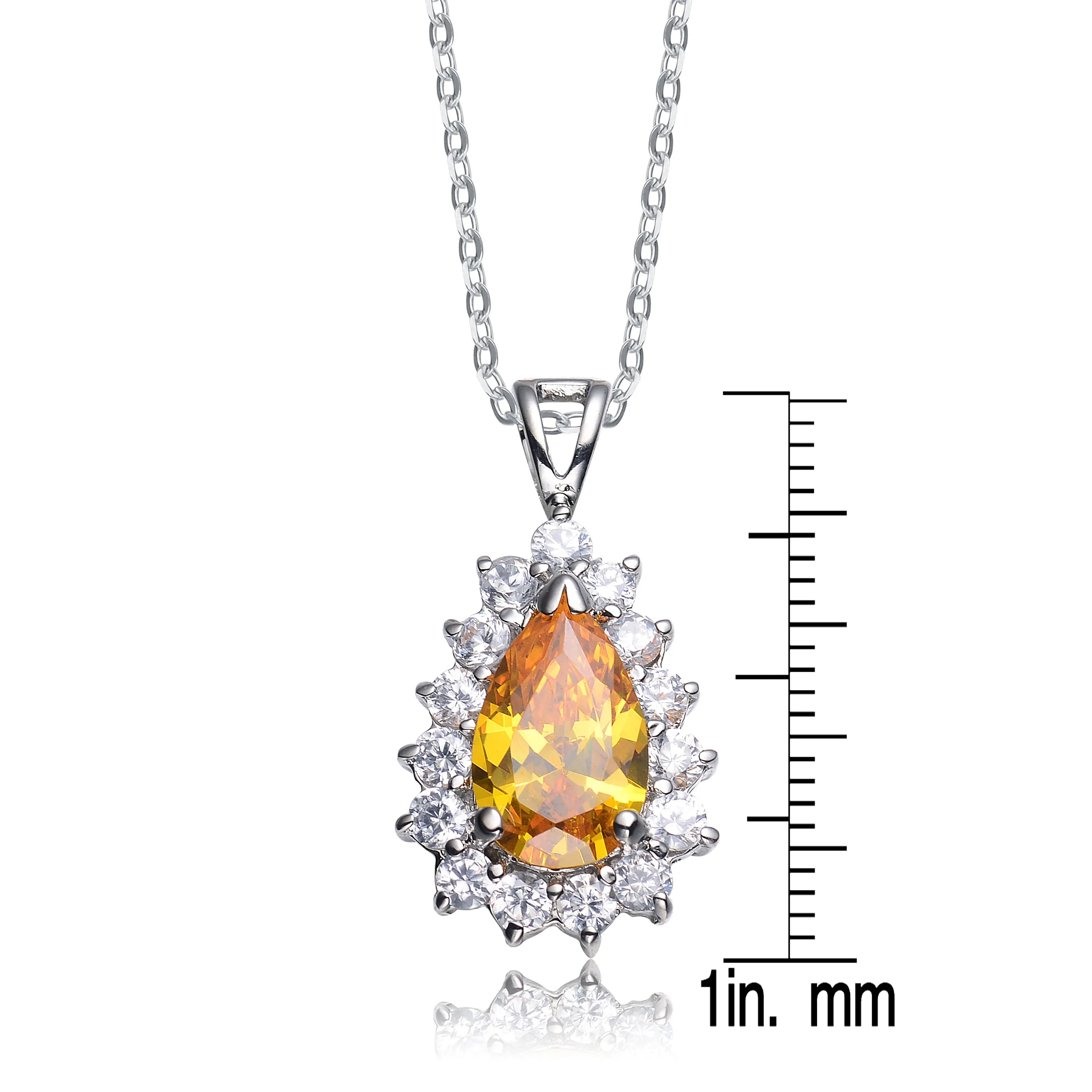 Rhodium-Plated Sterling Silver Pendant with Yellow and Clear Cubic Zirconia