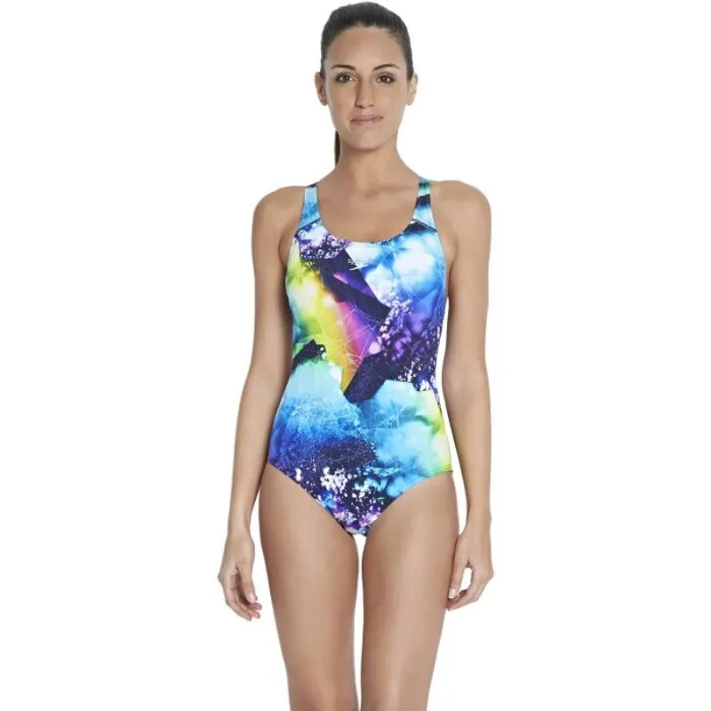 Speedo Allover Powerback Women's Swimming Costume - Navy/Blue