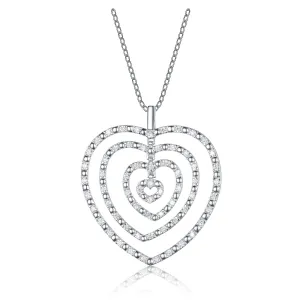 Sterling Silver Cubic Zirconia Four Layer Heart Necklace