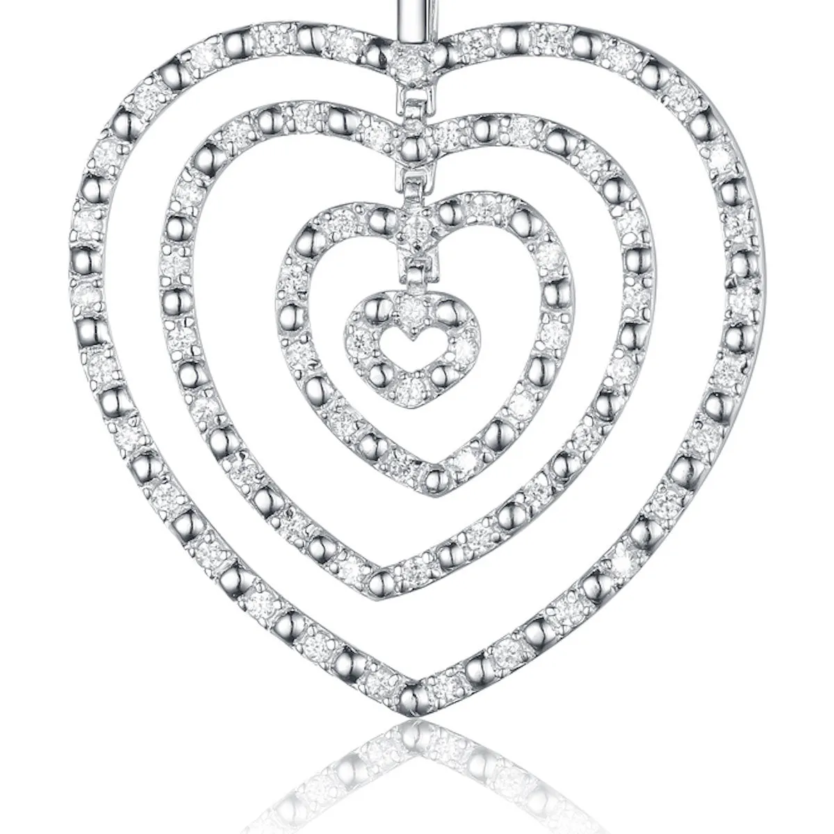 Sterling Silver Cubic Zirconia Four Layer Heart Necklace