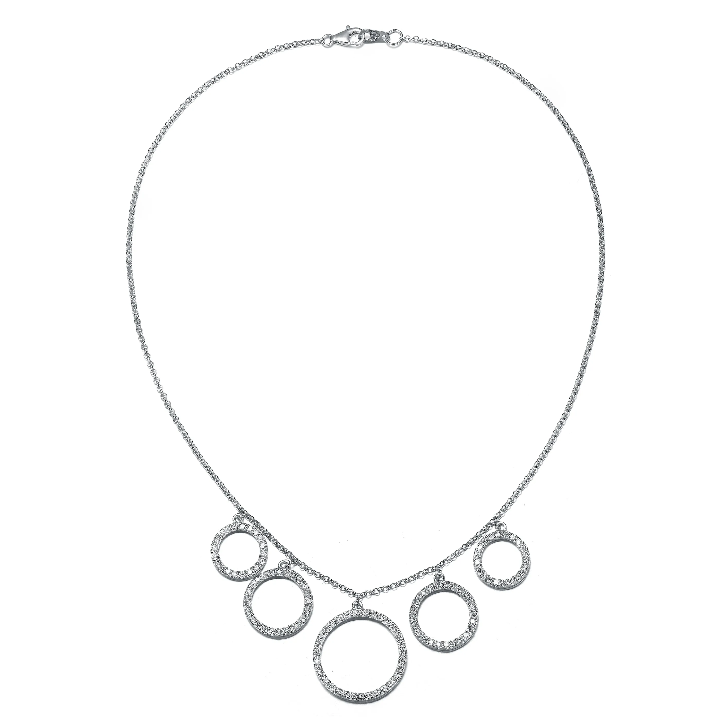 Sterling Silver Cubic Zirconia Rhodium Plated Necklace