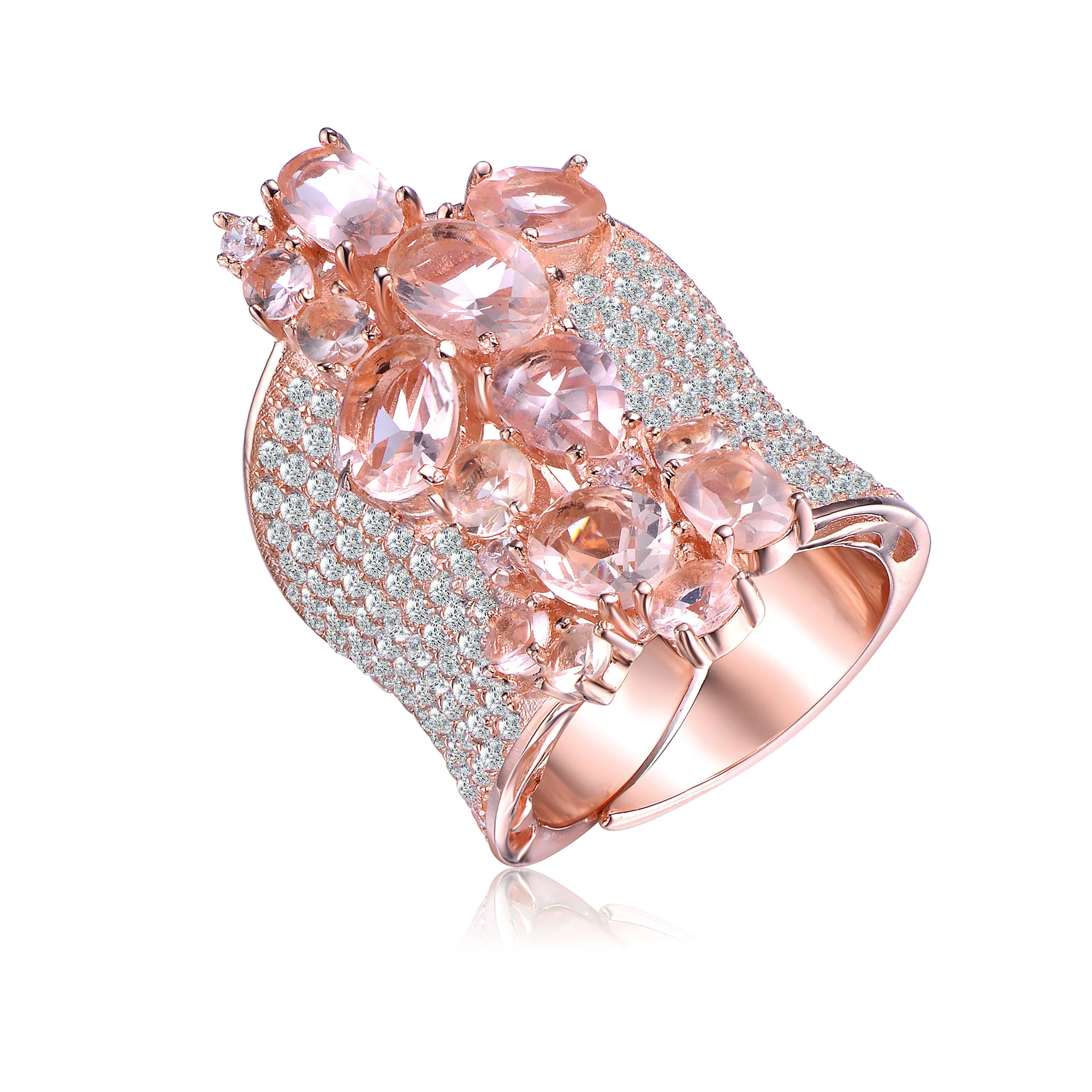 Sterling Silver Morganite Cubic Zirconia Accent Ring