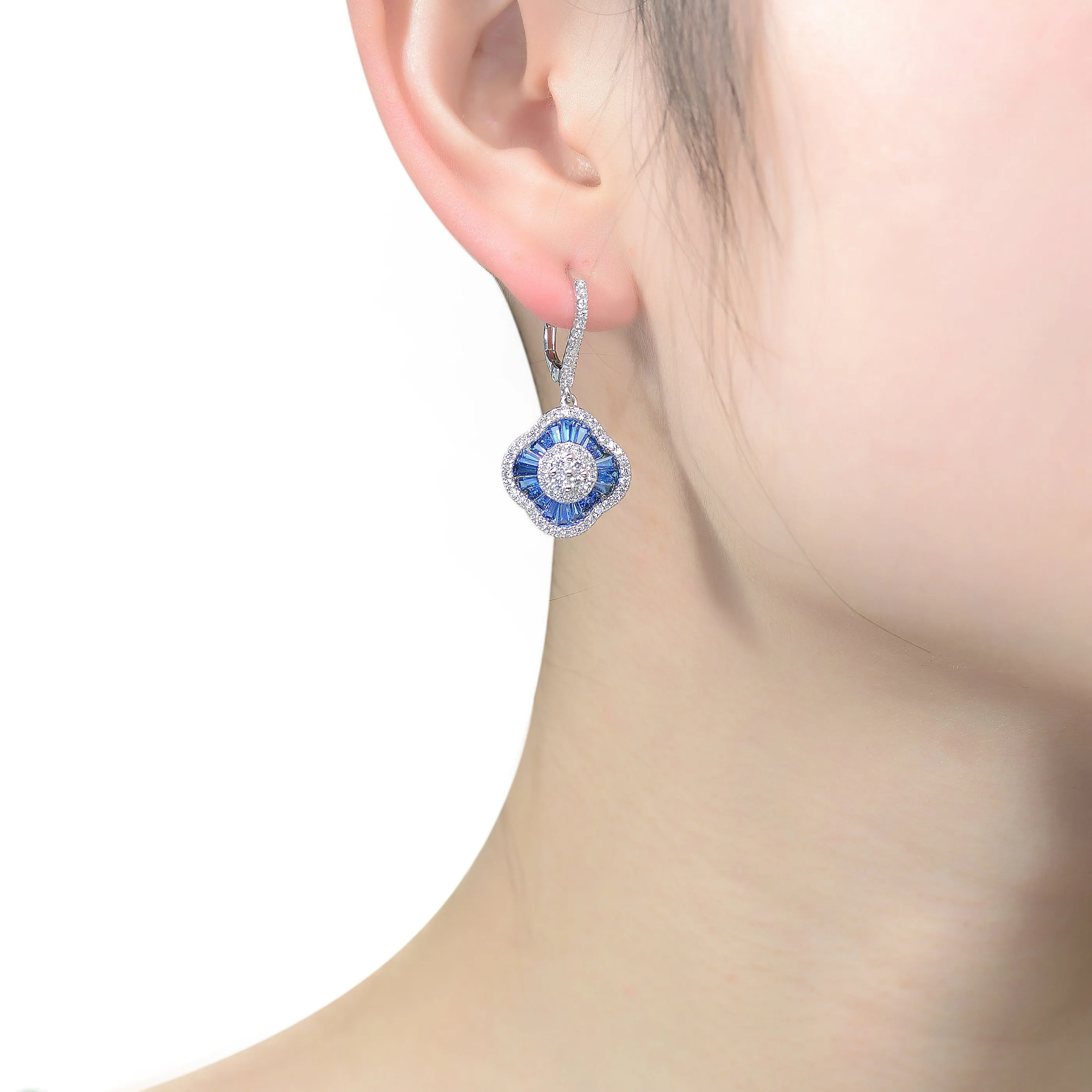 Sterling Silver Sapphire Cubic Zirconia Drop Earrings