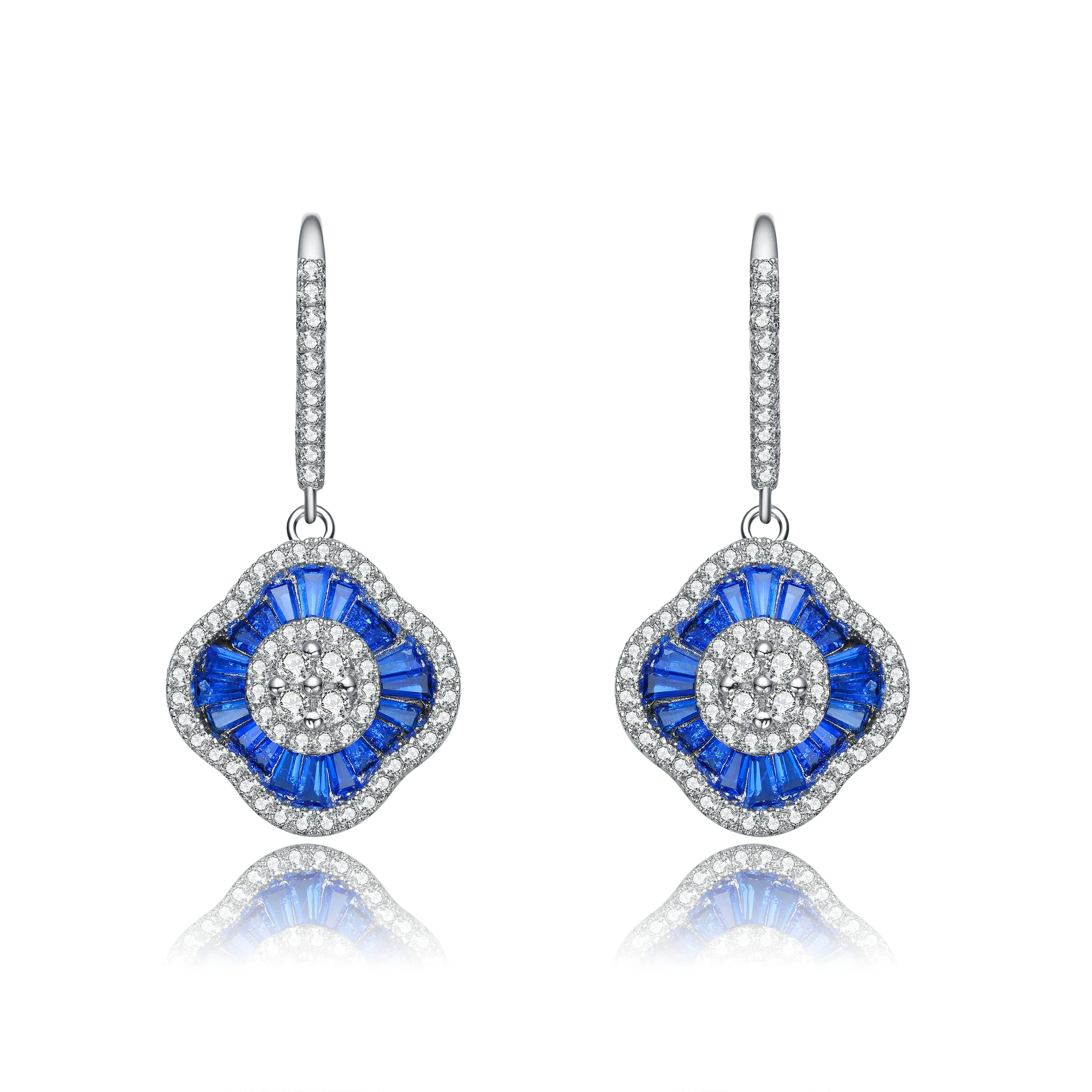 Sterling Silver Sapphire Cubic Zirconia Drop Earrings