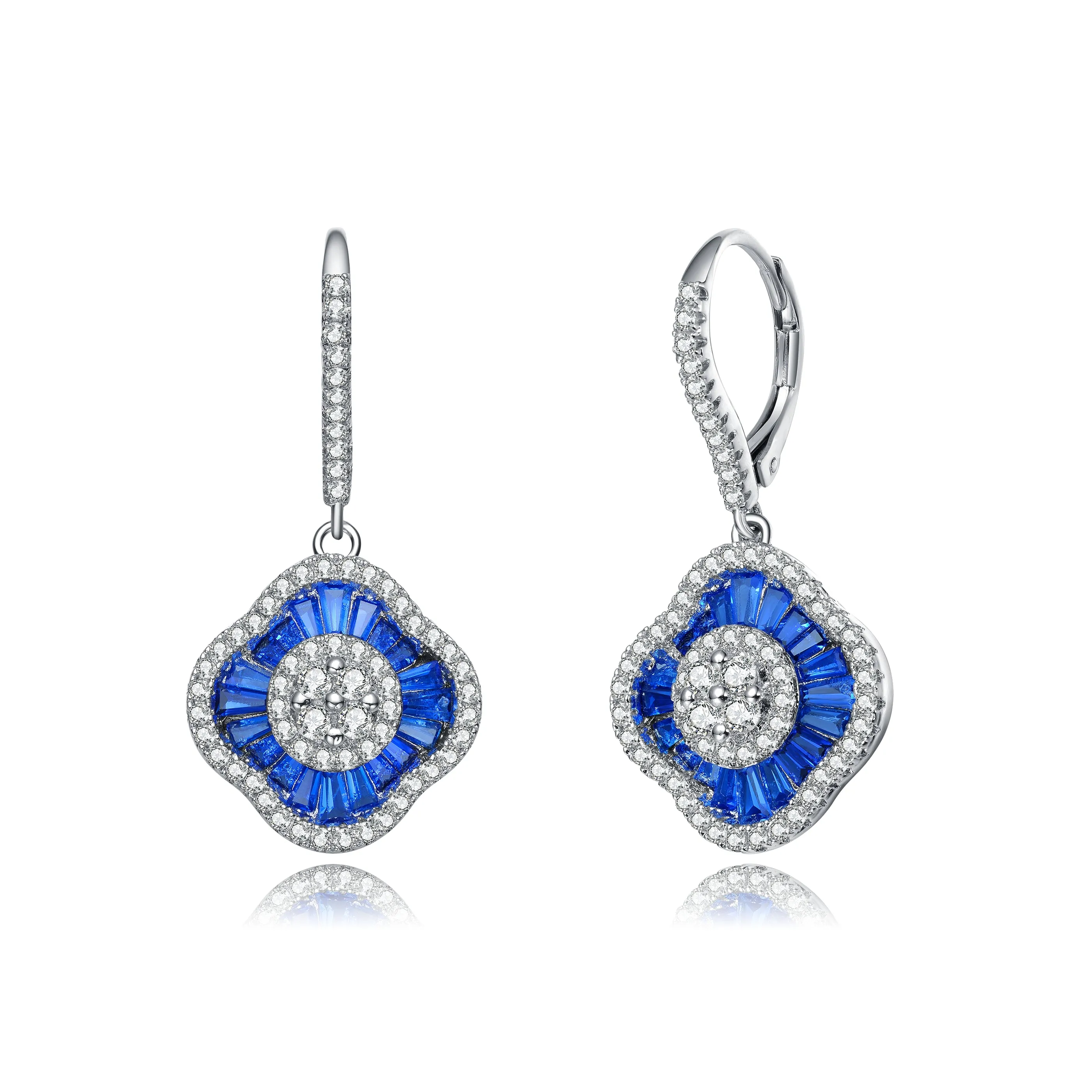 Sterling Silver Sapphire Cubic Zirconia Drop Earrings