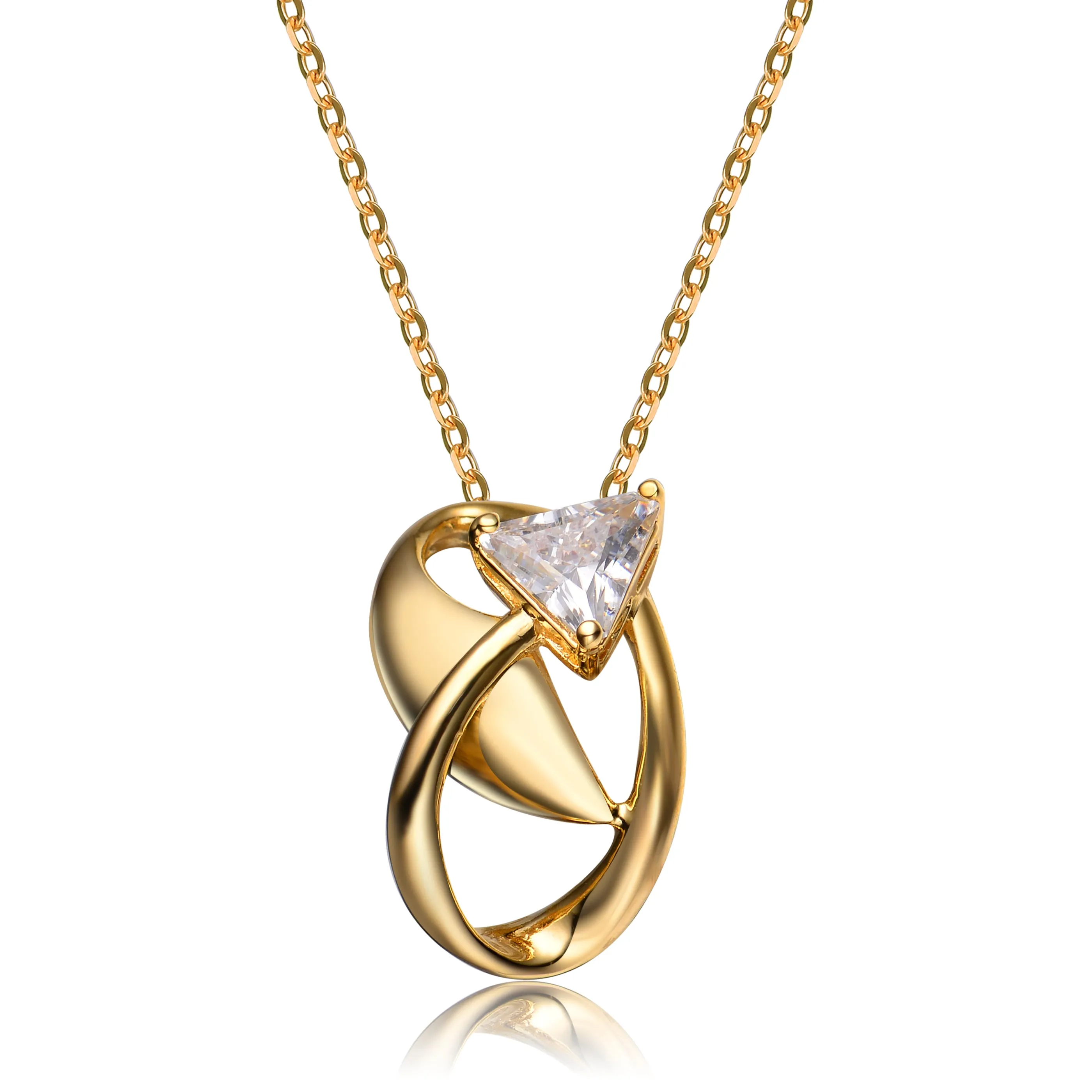 Sterling Silver White Angled Cubic Zirconia Gold Plated Pendant