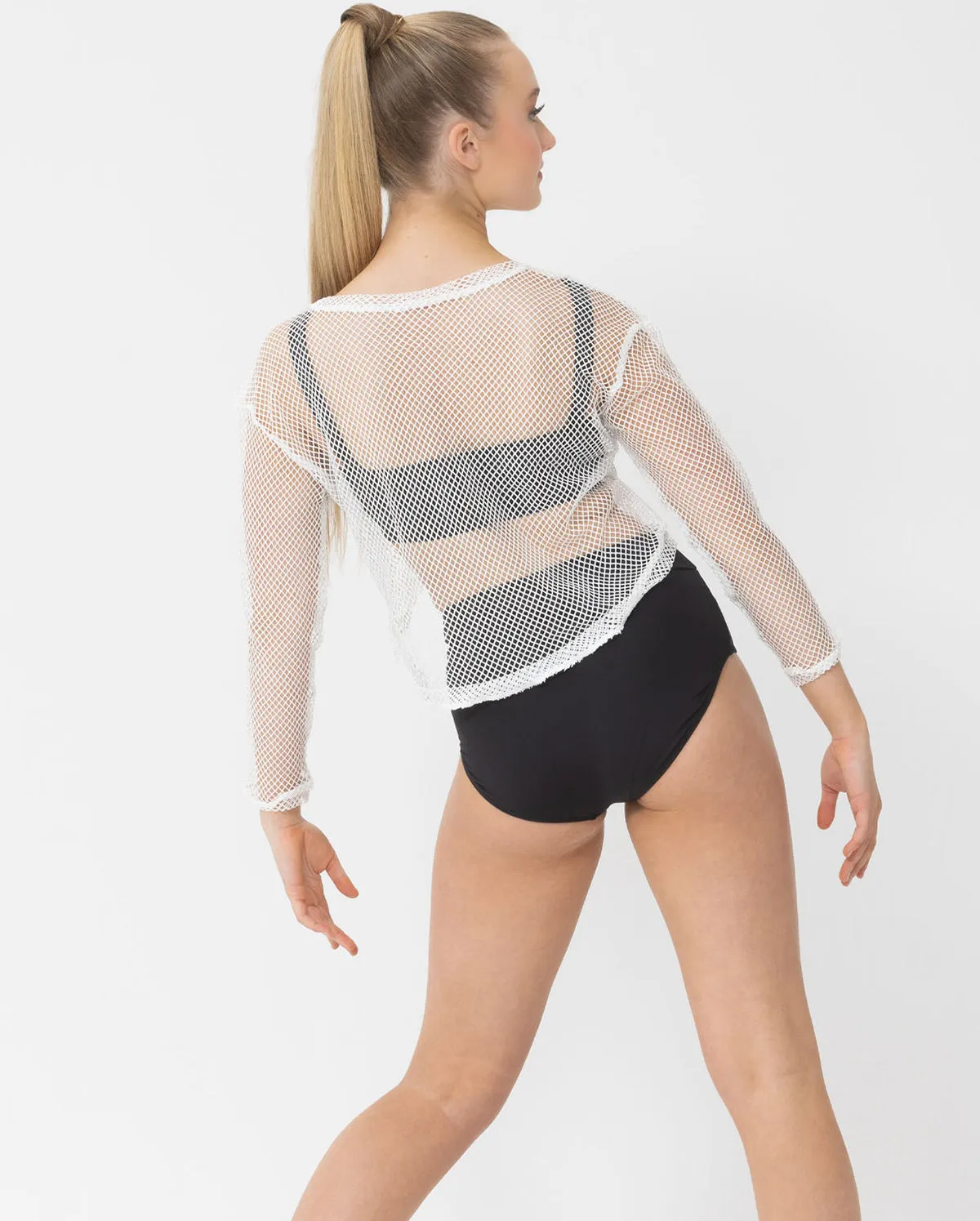 Studio 7, LONG SLEEVE FISHNET CROP, White, Childs, CHCT17