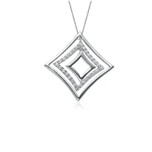 Stunning Sterling White Gold Plated Silver Diamond Shapes Modern Pendant