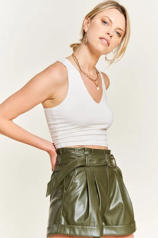 TEEK - High-Rise Waist Belted Faux Leather Short