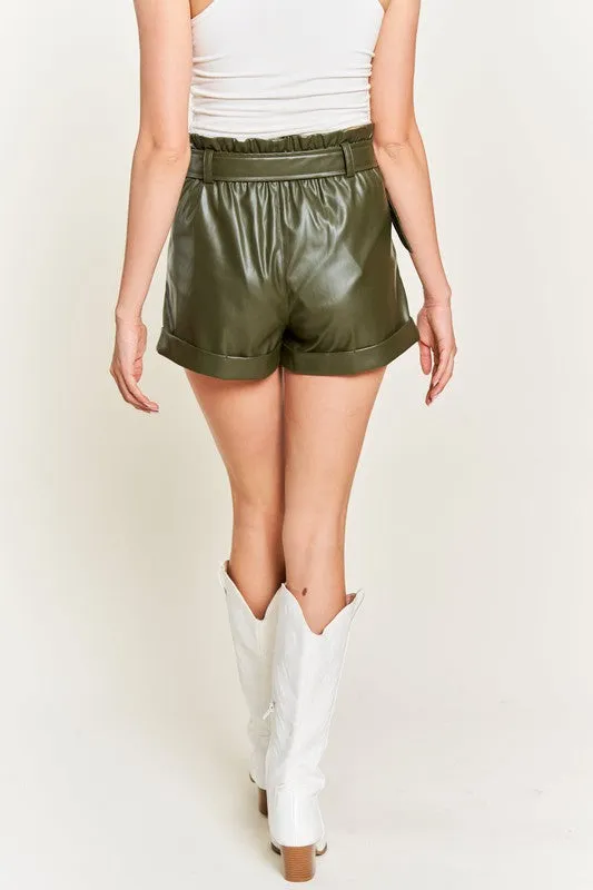 TEEK - High-Rise Waist Belted Faux Leather Short