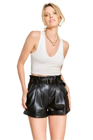 TEEK - High-Rise Waist Belted Faux Leather Short