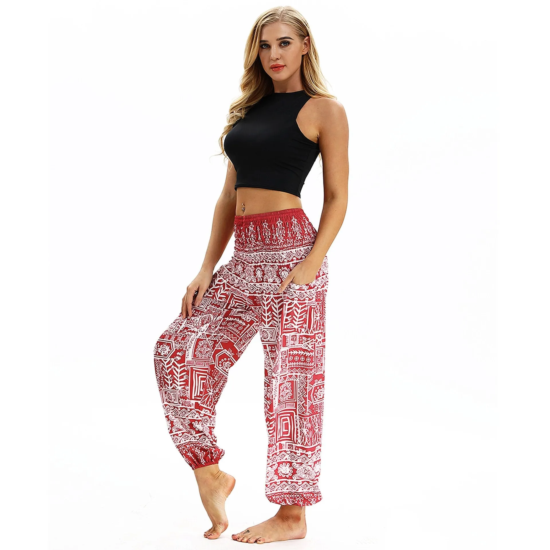 Totem print Women's Casual Light Lantern Dance Pants Popular In Autumn Yoga Loose Pants