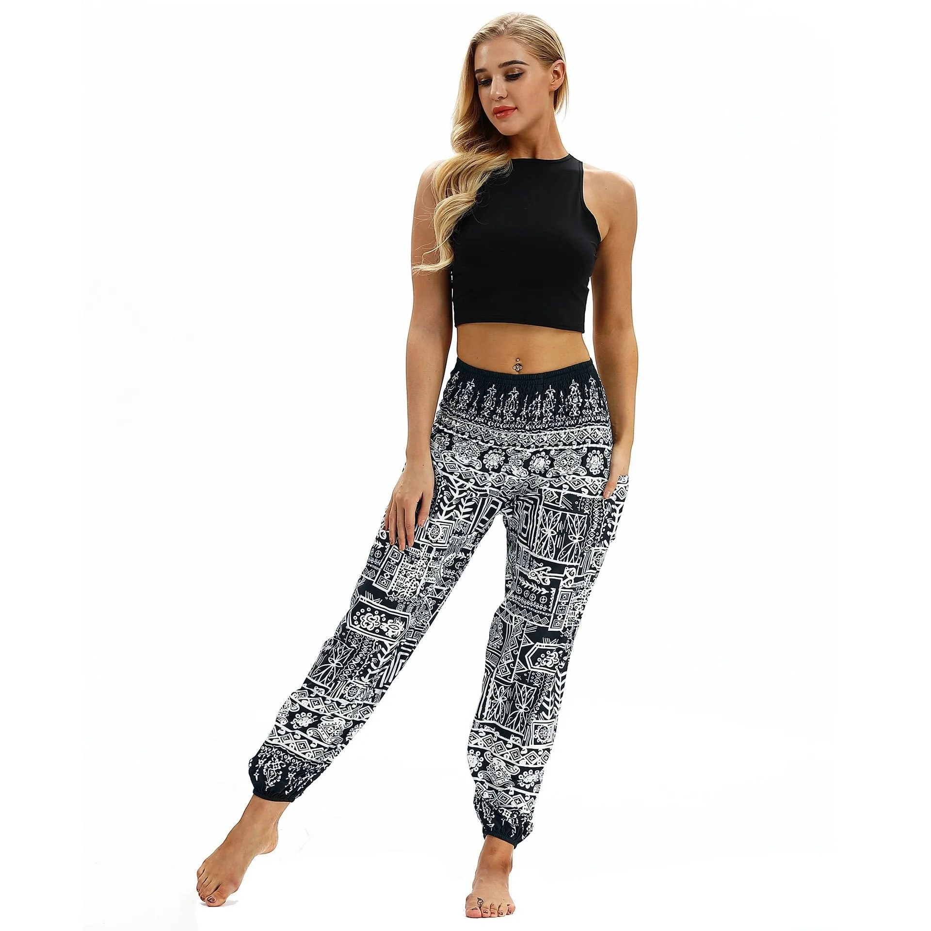 Totem print Women's Casual Light Lantern Dance Pants Popular In Autumn Yoga Loose Pants